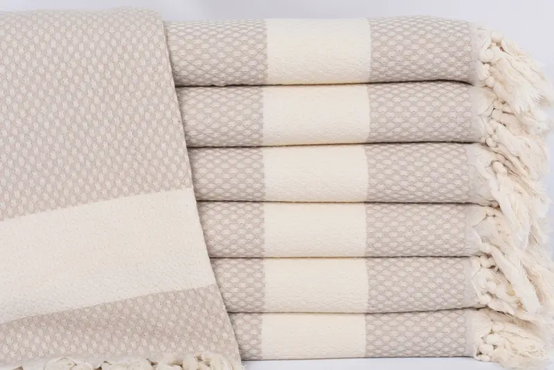 Light Beige Geometric Organic Cotton Towel, 67x36 Inches