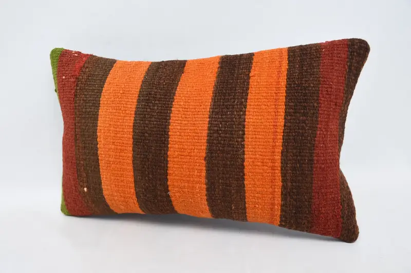 Ethnical Kilim Rug Pillow, Boho Pillow Sham Cover, Pillow Sham, Kilim Pillow, 12x20 Orange Pillow Case, Vintage Throw Cushion - 4