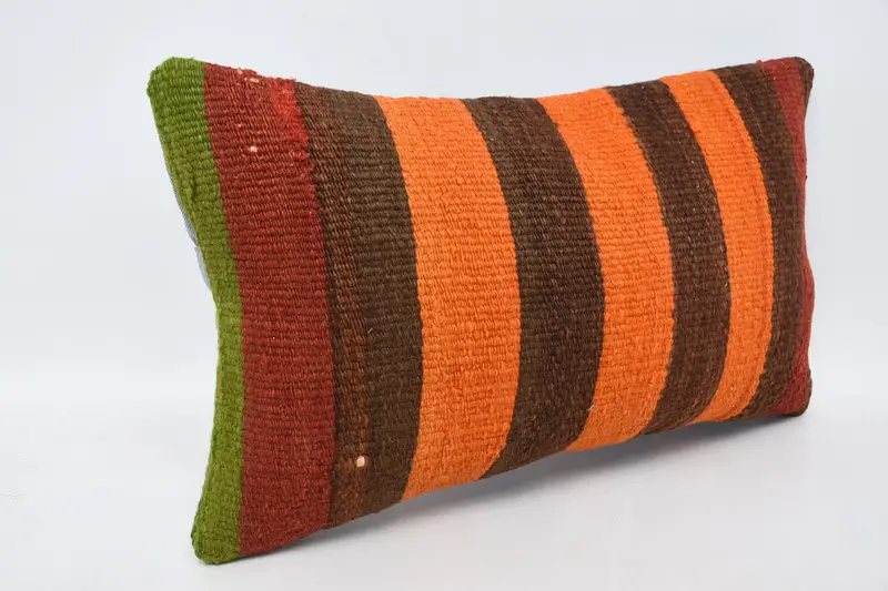 Ethnical Kilim Rug Pillow, Boho Pillow Sham Cover, Pillow Sham, Kilim Pillow, 12x20 Orange Pillow Case, Vintage Throw Cushion - 3
