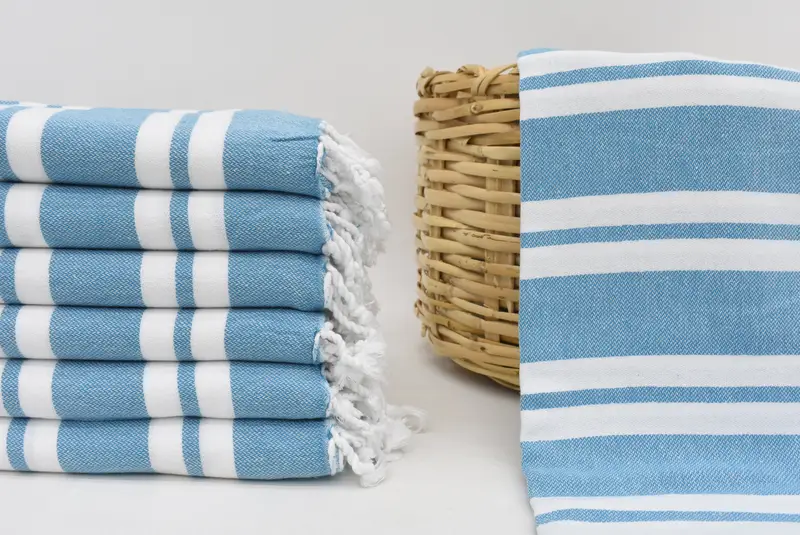 Turkish Towel Dark Turquoise Striped Organic Cotton Bachelorette Gift, 70x40 Inches