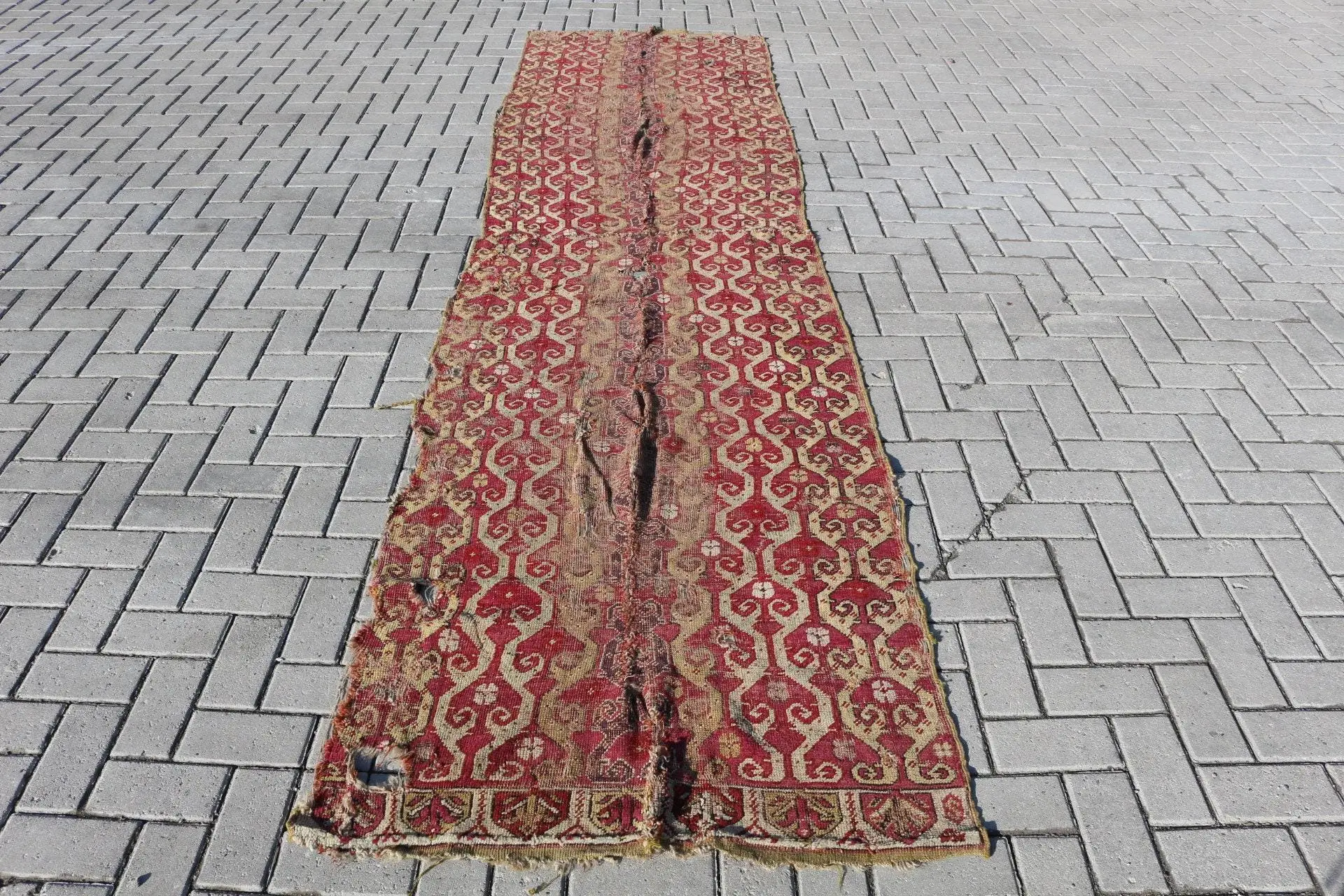 Vintage-Läuferteppich, 3,2 x 12,2 Fuß (96 x 372 cm), türkischer rot gepunkteter Wollteppich - 1