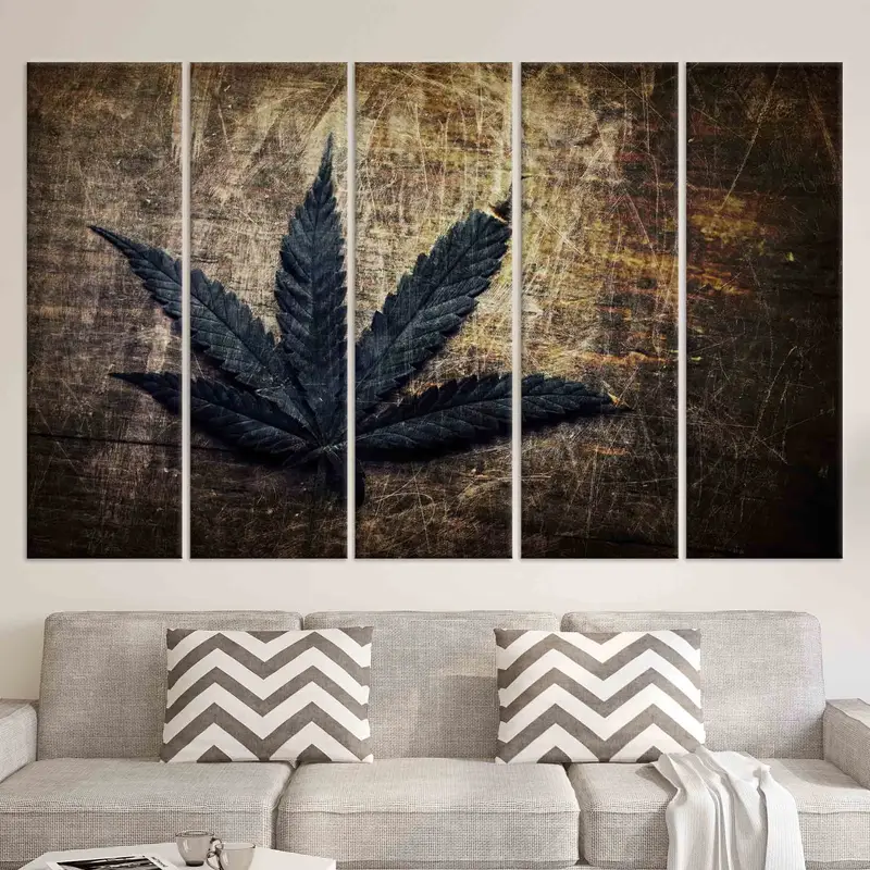 Vintage Grunge Cannabis Leaf, Canvas Wall Decor, Marijuana Wall Art, Vintage Effect Poster, Leaf Wall Decor, Leaves Canvas Art, Home Decor, - 5