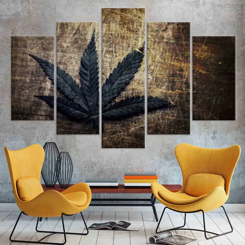 Vintage Grunge Cannabis Leaf, Canvas Wall Decor, Marijuana Wall Art, Vintage Effect Poster, Leaf Wall Decor, Leaves Canvas Art, Home Decor, - 6