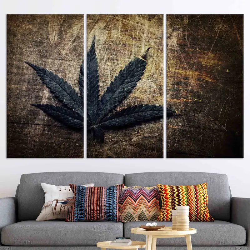 Vintage Grunge Cannabis Leaf, Canvas Wall Decor, Marijuana Wall Art, Vintage Effect Poster, Leaf Wall Decor, Leaves Canvas Art, Home Decor, - 3