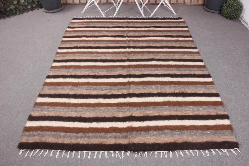 Alfombra hecha a mano en color beige y marrón, 5,1x6,6 ft Southwestern Charm