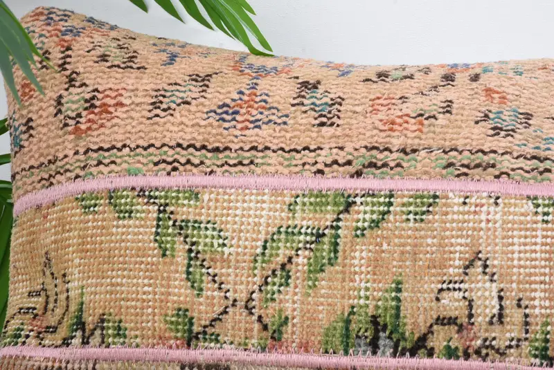 Retro Throw Cushion Cover, 16x48 Beige Pillow Cover, Cushion Cover, Throw Kilim Pillow, Kilim Pillow, Kilim Cushion Sham - 2