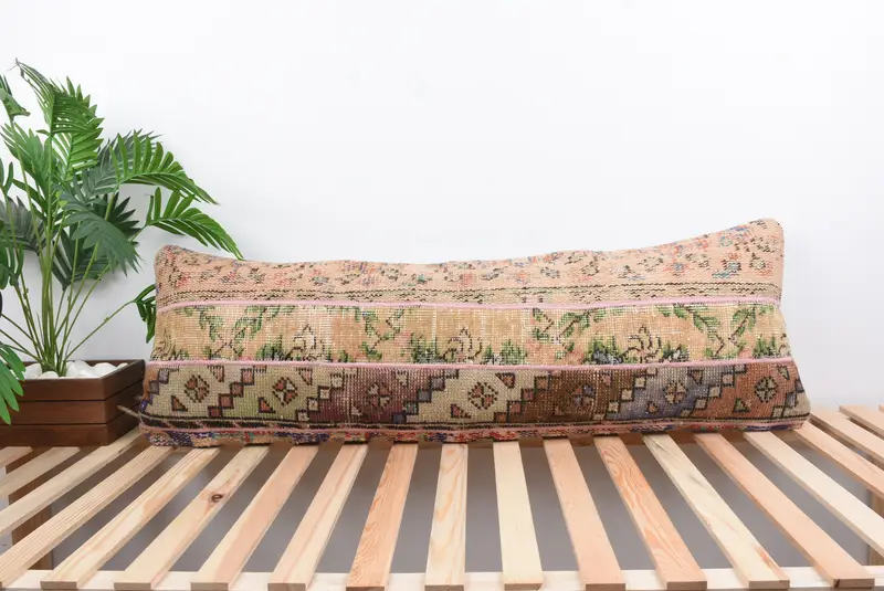 Retro Throw Cushion Cover, 16x48 Beige Pillow Cover, Cushion Cover, Throw Kilim Pillow, Kilim Pillow, Kilim Cushion Sham - 1