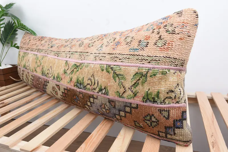 Retro Throw Cushion Cover, 16x48 Beige Pillow Cover, Cushion Cover, Throw Kilim Pillow, Kilim Pillow, Kilim Cushion Sham - 5
