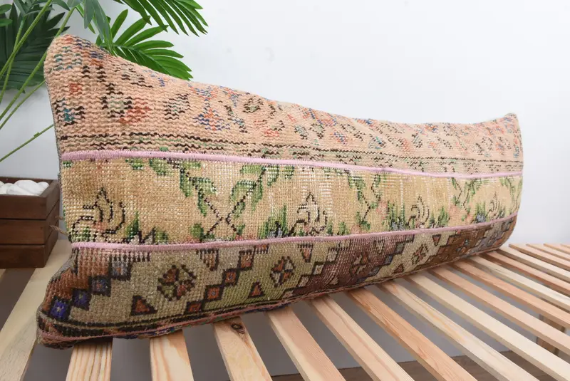 Retro Throw Cushion Cover, 16x48 Beige Pillow Cover, Cushion Cover, Throw Kilim Pillow, Kilim Pillow, Kilim Cushion Sham - 4
