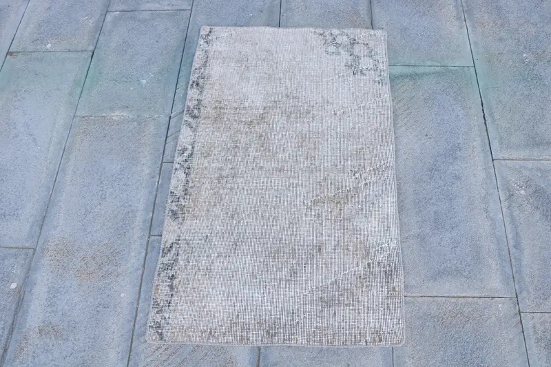 2x3.2 ft Rug, Small Vintage Rug, Gray Oushak Floral Rug - 1
