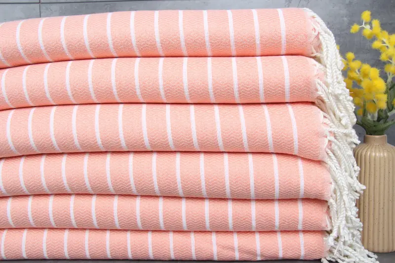 Organic Cotton Beach Towel Beige Stripes, 40x71 Inches