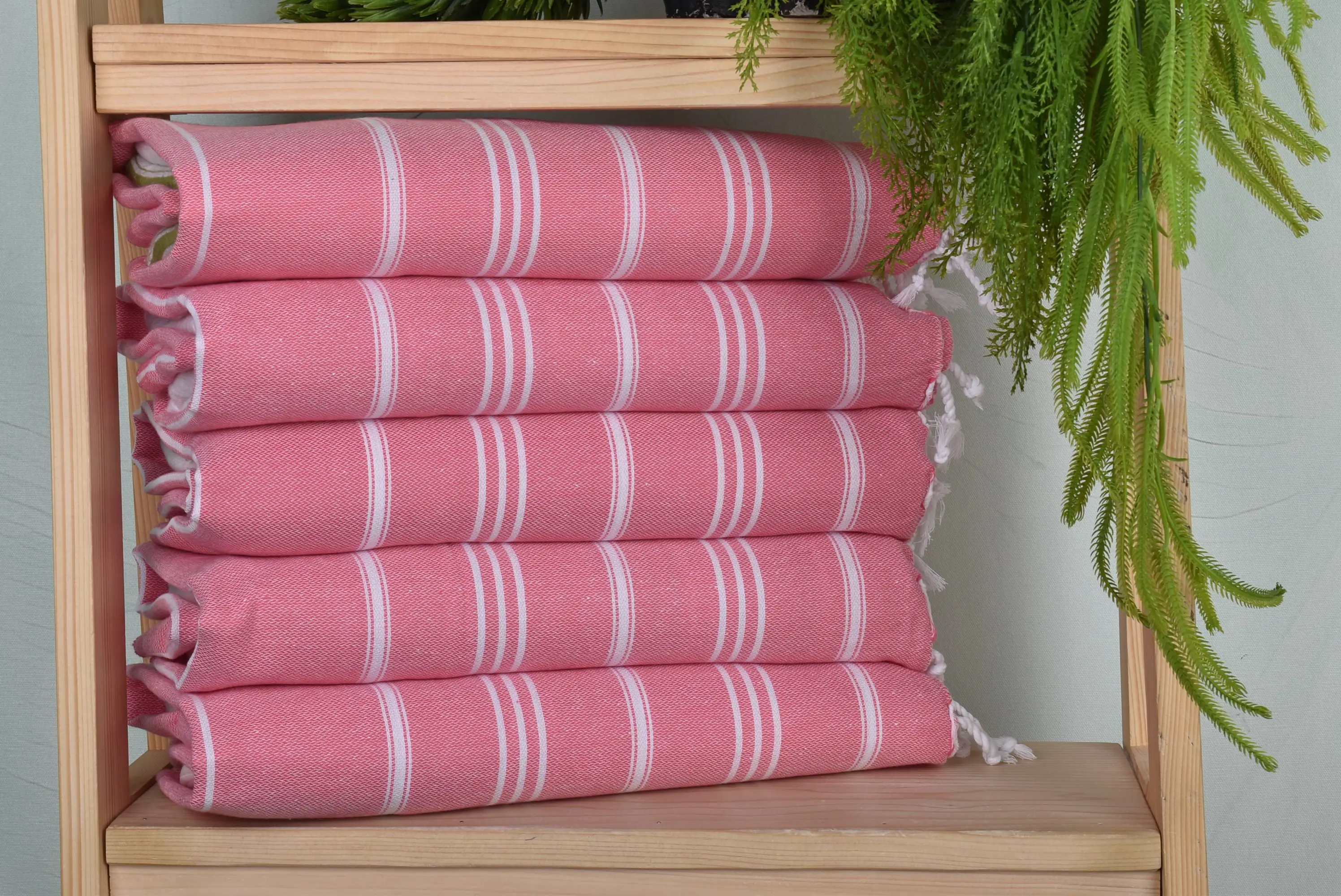 Pink Striped Cotton Tea Towel, 24x40 Inches, Organic/Recycled Cotton - 1