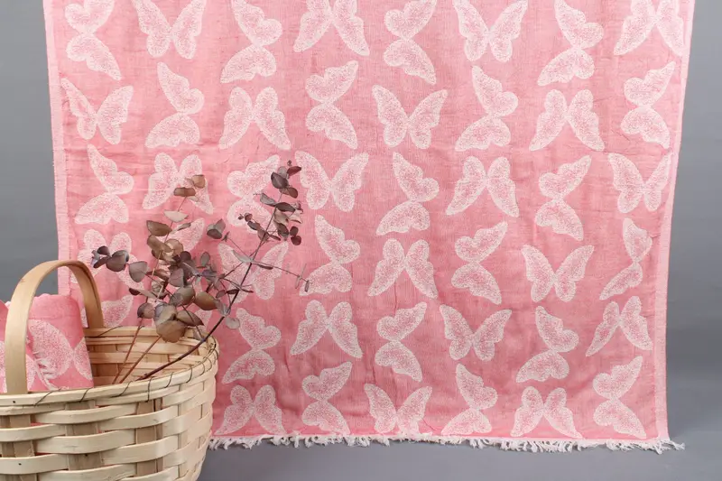 Beach Towel Turkish Cotton Butterfly Pattern Beige, 40x71 Inches