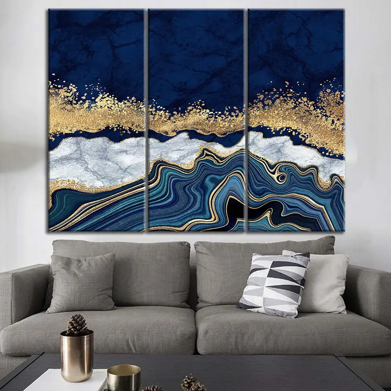 Blue Gold Marble Canvas, Navy Blue Abstract,  Luxury Wall Art, Abstract Wall Decor, Modern Artwork, Oversize Canvas Art, Contemporary Art - 2