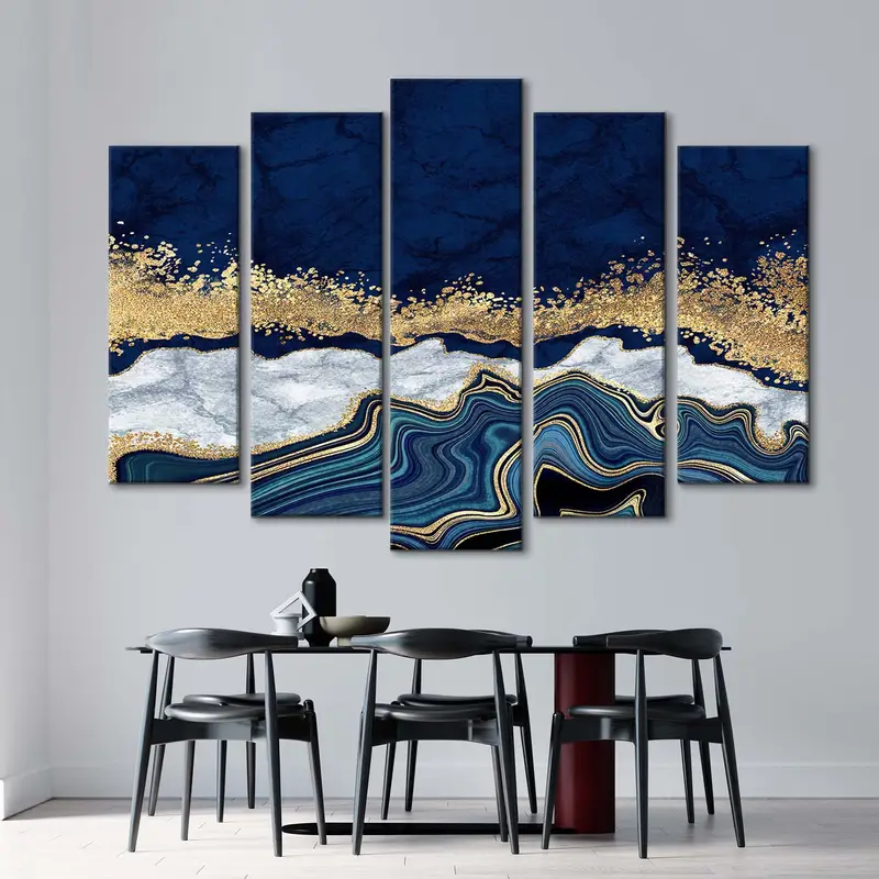 Blue Gold Marble Canvas, Navy Blue Abstract,  Luxury Wall Art, Abstract Wall Decor, Modern Artwork, Oversize Canvas Art, Contemporary Art - 4