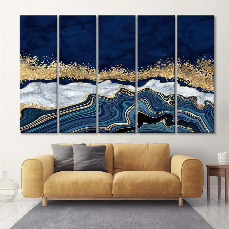 Blue Gold Marble Canvas, Navy Blue Abstract,  Luxury Wall Art, Abstract Wall Decor, Modern Artwork, Oversize Canvas Art, Contemporary Art - 3