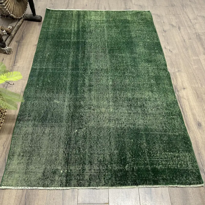 Elegant Green Check Rug, 4.2x6.9 ft Chic Decor
