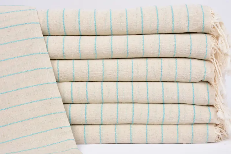 Turquoise Striped Organic Cotton Beach Towel, 70x38 Inches