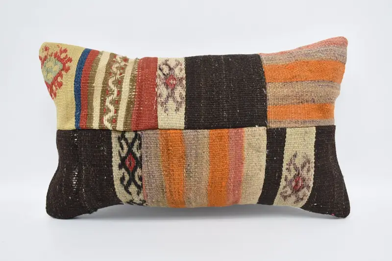 Striped Turkish Pillow Sham, 12x20 inch Orange Salon Antique Pillowcase - 1