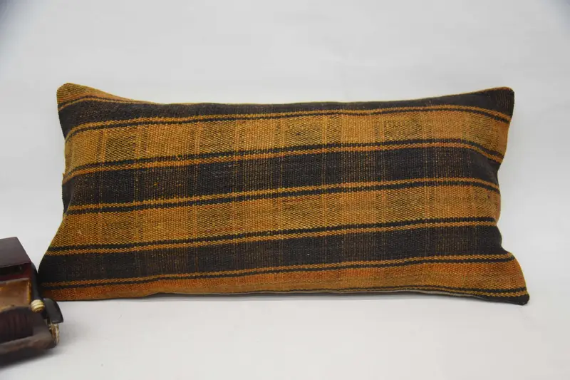 Pillow for Couch, 12x24 Yellow Cushion Cover, Floor Pillow Cover, Pillow Sham, Handmade Kilim Cushion, Kilim Pillow Cover, Turkish Bench Pillow Sham - 4