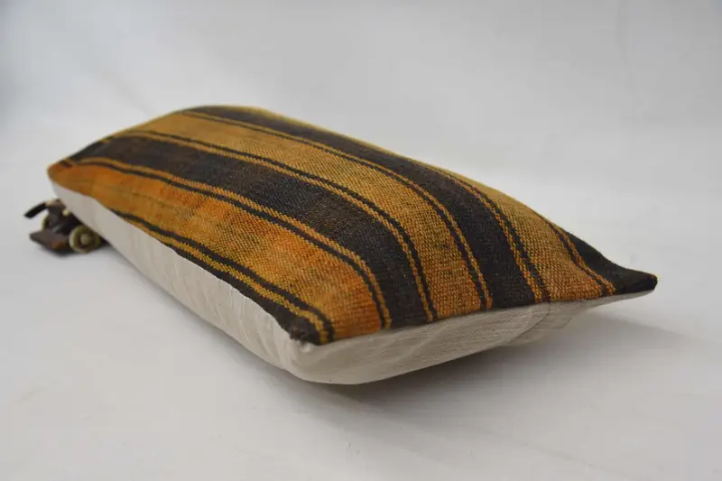 Pillow for Couch, 12x24 Yellow Cushion Cover, Floor Pillow Cover, Pillow Sham, Handmade Kilim Cushion, Kilim Pillow Cover, Turkish Bench Pillow Sham - 6