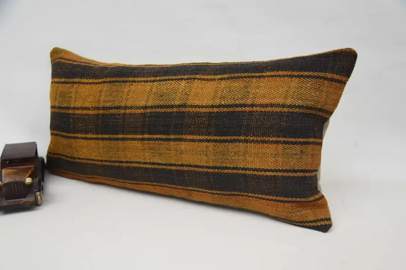 Pillow for Couch, 12x24 Yellow Cushion Cover, Floor Pillow Cover, Pillow Sham, Handmade Kilim Cushion, Kilim Pillow Cover, Turkish Bench Pillow Sham - 3