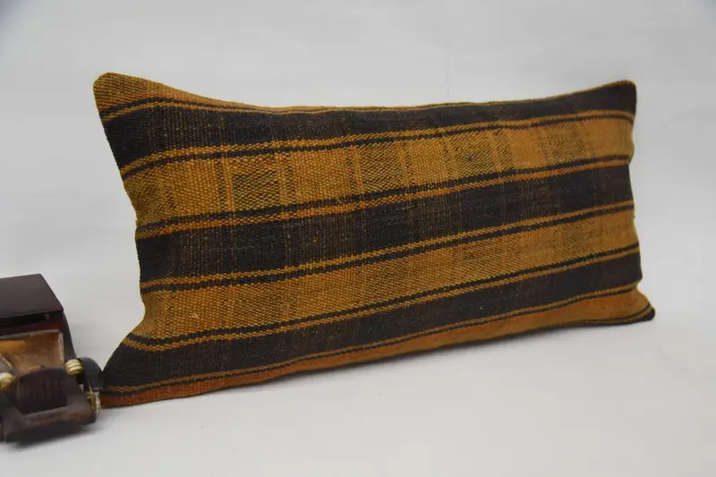 Pillow for Couch, 12x24 Yellow Cushion Cover, Floor Pillow Cover, Pillow Sham, Handmade Kilim Cushion, Kilim Pillow Cover, Turkish Bench Pillow Sham - 2