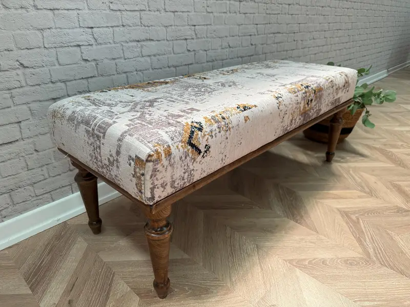 Juego de otomanas modulares en color beige y amarillo, otomana en mezcla de lana inspirada en el Kilim