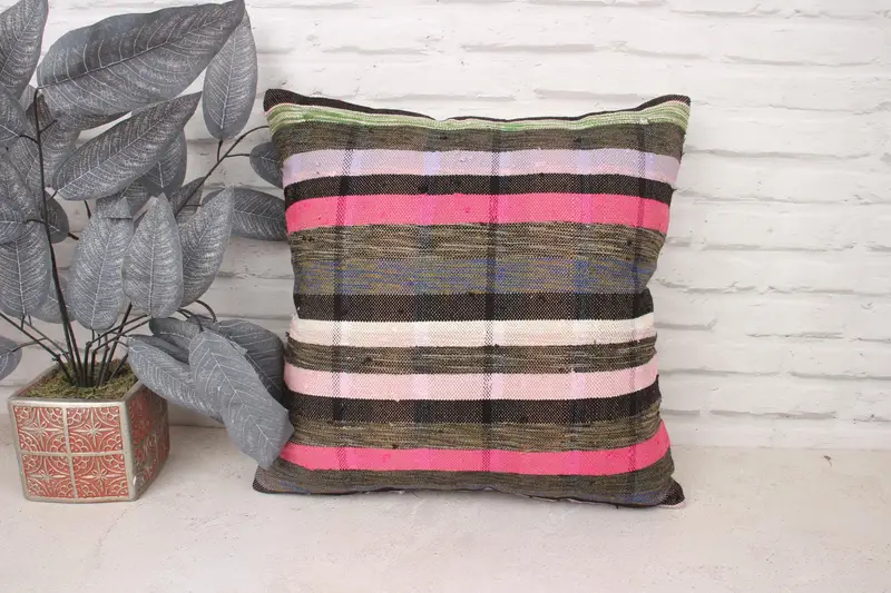 Turkish Kilim Pillow, Accent Cushion Cover, Pillow Case, Ethnical Kilim Rug Pillow, 18x18 Pink Pillow Sham, Vintage Pillow, Luxury Pillow Cover - 1