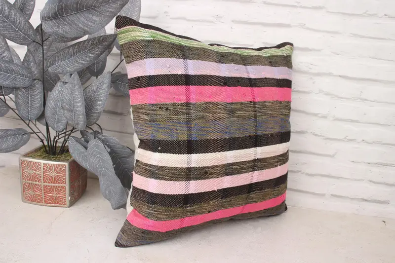 Turkish Kilim Pillow, Accent Cushion Cover, Pillow Case, Ethnical Kilim Rug Pillow, 18x18 Pink Pillow Sham, Vintage Pillow, Luxury Pillow Cover - 3