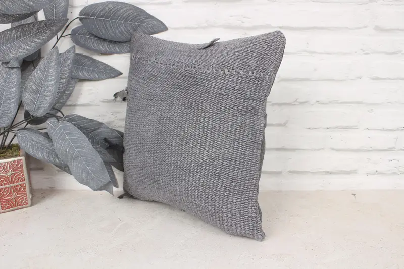 Meditation Pillow Cover, 14x14 Gray Pillow, Interior Designer Pillow, Vintage Pillow, Turkish Bench Pillow Cover, Pillow Cover, Kilim Pillow Cover - 4