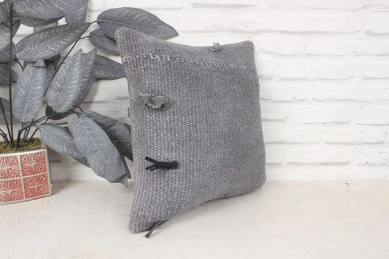 Meditation Pillow Cover, 14x14 Gray Pillow, Interior Designer Pillow, Vintage Pillow, Turkish Bench Pillow Cover, Pillow Cover, Kilim Pillow Cover - 3
