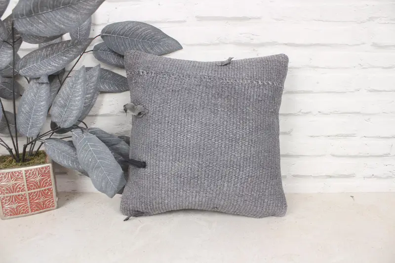 Meditation Pillow Cover, 14x14 Gray Pillow, Interior Designer Pillow, Vintage Pillow, Turkish Bench Pillow Cover, Pillow Cover, Kilim Pillow Cover - 1