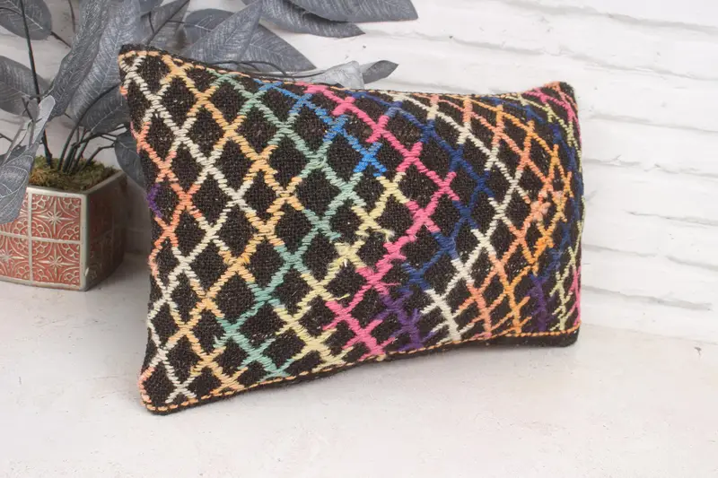Vintage Pillow, Hippie Throw Cushion, Pillow Sham, Yoga Pillow Sham, 12x20 Orange Pillow Sham, Throw Kilim Pillow, Ethnical Kilim Rug Pillow - 3