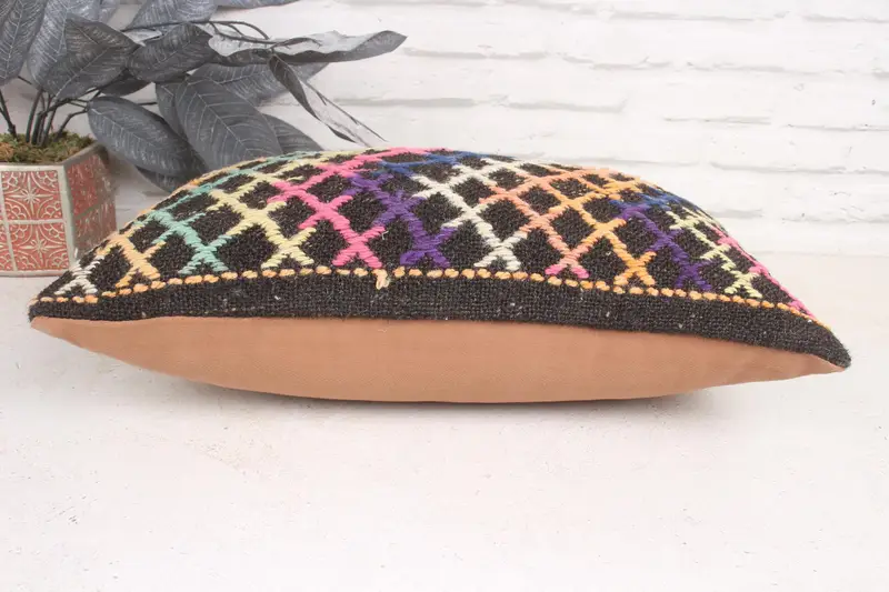 Vintage Pillow, Hippie Throw Cushion, Pillow Sham, Yoga Pillow Sham, 12x20 Orange Pillow Sham, Throw Kilim Pillow, Ethnical Kilim Rug Pillow - 5
