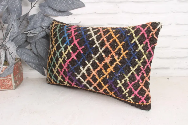 Vintage Pillow, Hippie Throw Cushion, Pillow Sham, Yoga Pillow Sham, 12x20 Orange Pillow Sham, Throw Kilim Pillow, Ethnical Kilim Rug Pillow - 4
