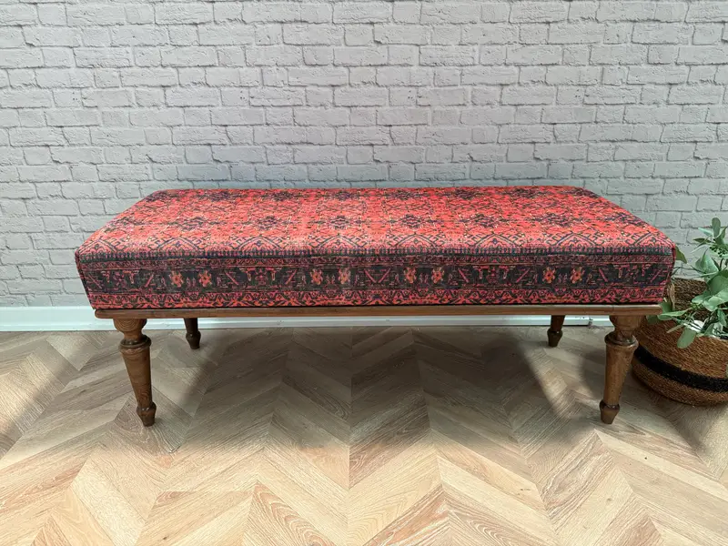 Conjunto otomano modular azul y rojo, otomanos de mezcla de lana inspirados en Kilim