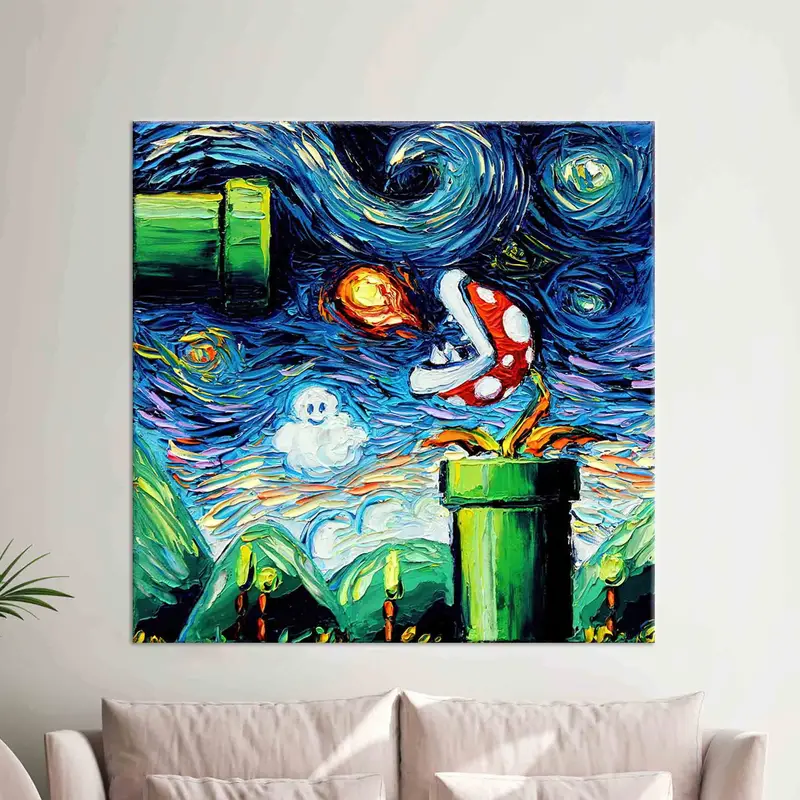 現代の星月夜マリオ キャンバス: 世界の芸術的融合