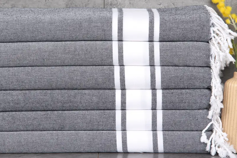 Monogram Kitchen Towel Embroidered Design Black Striped, 24x36 Inches