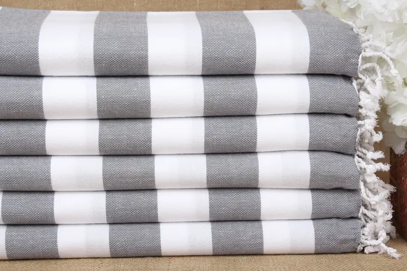 Custom Turkish Beach Towel Gray Striped, Organic Cotton, 40x71 Inches