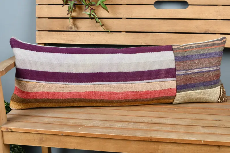 Antique Pillows, 12x36 Purple Pillow, Throw Kilim Pillow, Bright Pillow Case, Cushion Case, Vintage Kilim Throw Pillow, Nomadic Cushion - 1