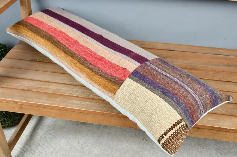 Antique Pillows, 12x36 Purple Pillow, Throw Kilim Pillow, Bright Pillow Case, Cushion Case, Vintage Kilim Throw Pillow, Nomadic Cushion - 2