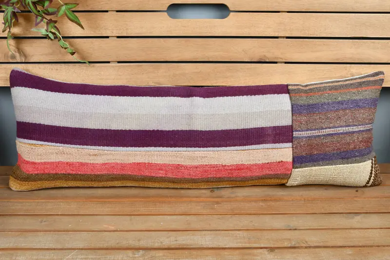 Antique Pillows, 12x36 Purple Pillow, Throw Kilim Pillow, Bright Pillow Case, Cushion Case, Vintage Kilim Throw Pillow, Nomadic Cushion - 6