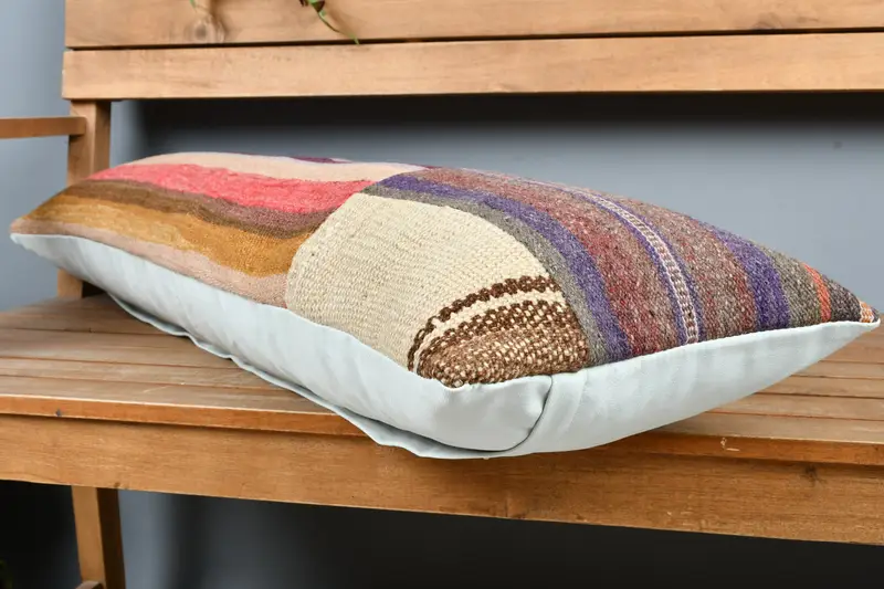 Antique Pillows, 12x36 Purple Pillow, Throw Kilim Pillow, Bright Pillow Case, Cushion Case, Vintage Kilim Throw Pillow, Nomadic Cushion - 3