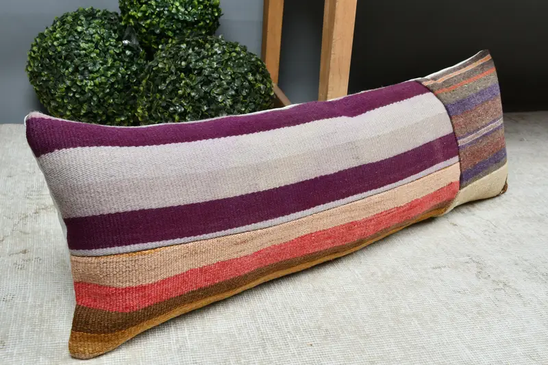 Antique Pillows, 12x36 Purple Pillow, Throw Kilim Pillow, Bright Pillow Case, Cushion Case, Vintage Kilim Throw Pillow, Nomadic Cushion - 7