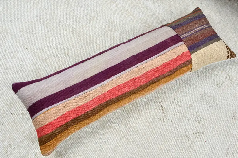Antique Pillows, 12x36 Purple Pillow, Throw Kilim Pillow, Bright Pillow Case, Cushion Case, Vintage Kilim Throw Pillow, Nomadic Cushion - 8