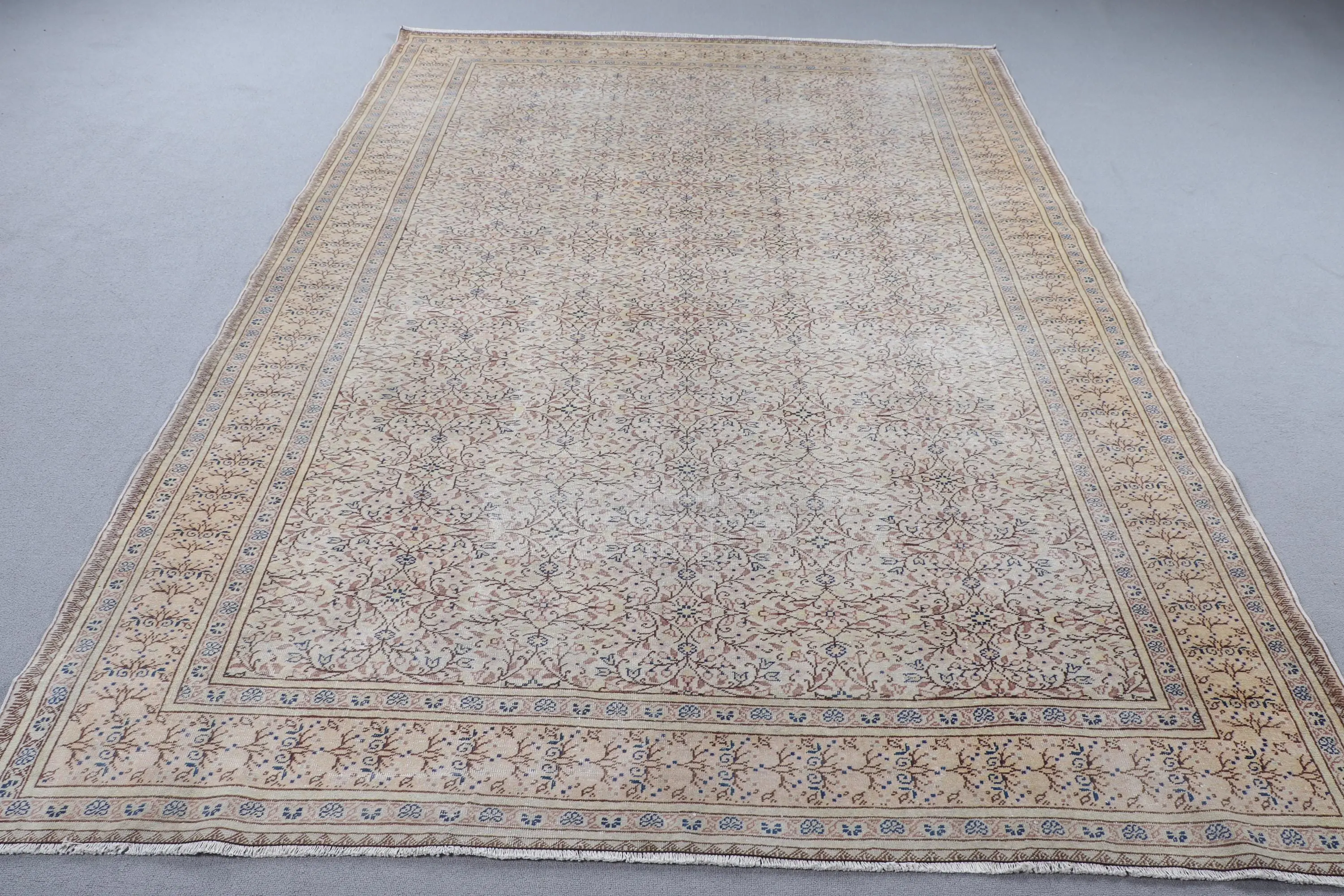 6.5x9.3 ft Halı, Türk Vintage Halısı, Kahverengi Mavi Fas Yün Halısı - 1