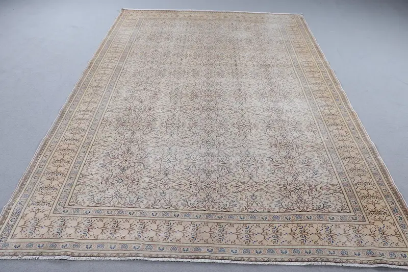 Elegant Beige Moroccan Rug, 6.5x9.3 ft Beige & Brown