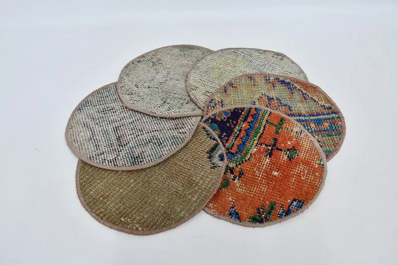 Mantel individual Boho Circle, decoración de lana de algodón naranja y bronce