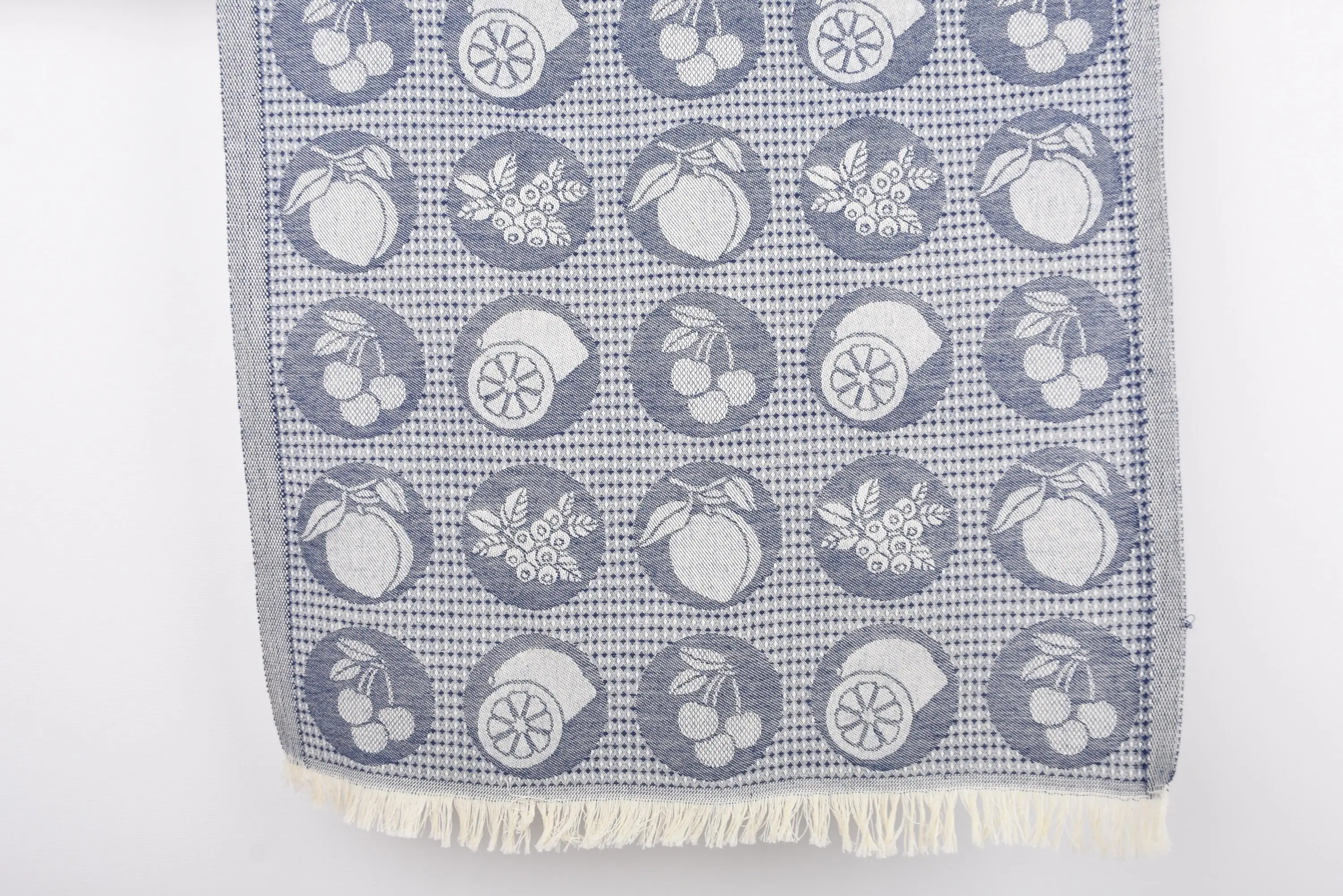 Navy Fruits Patterned Organic Cotton Kitchen Towel, 20x28 Inches - 1